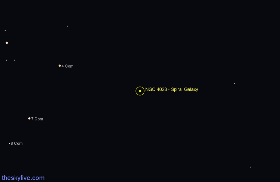 Finder chart NGC 4023 - Spiral Galaxy in Coma Berenices star