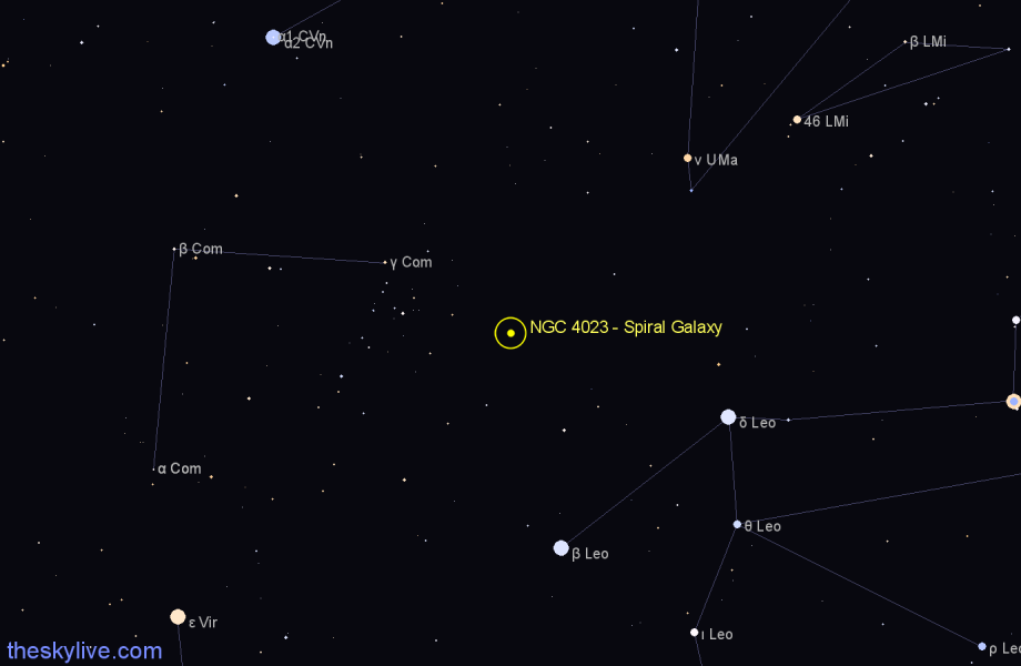 Finder chart NGC 4023 - Spiral Galaxy in Coma Berenices star