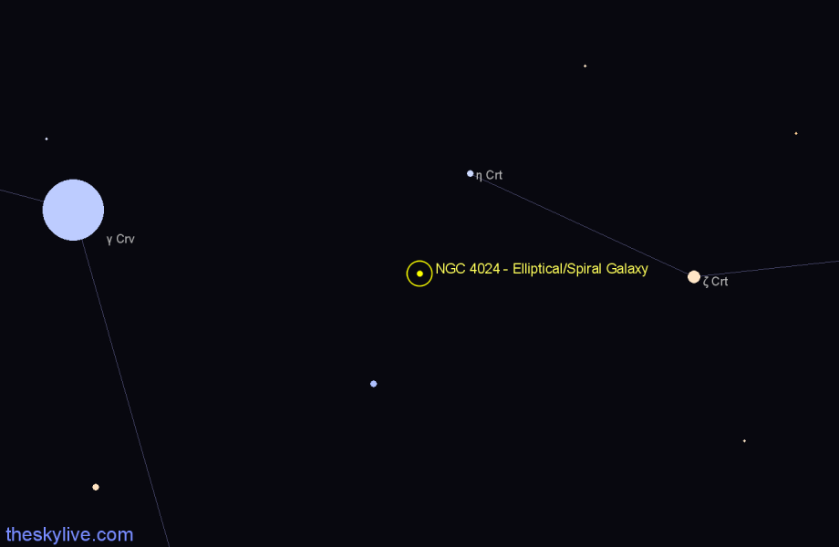 Finder chart NGC 4024 - Elliptical/Spiral Galaxy in Corvus star