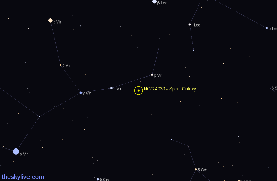 Finder chart NGC 4030 - Spiral Galaxy in Virgo star