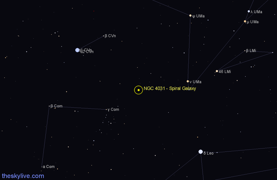 Finder chart NGC 4031 - Spiral Galaxy in Ursa Major star