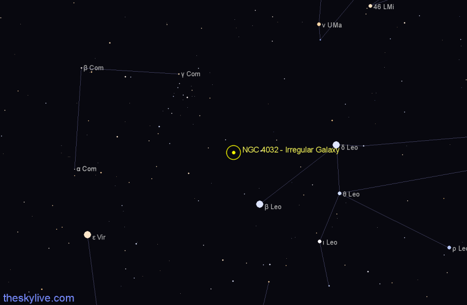 Finder chart NGC 4032 - Irregular Galaxy in Coma Berenices star