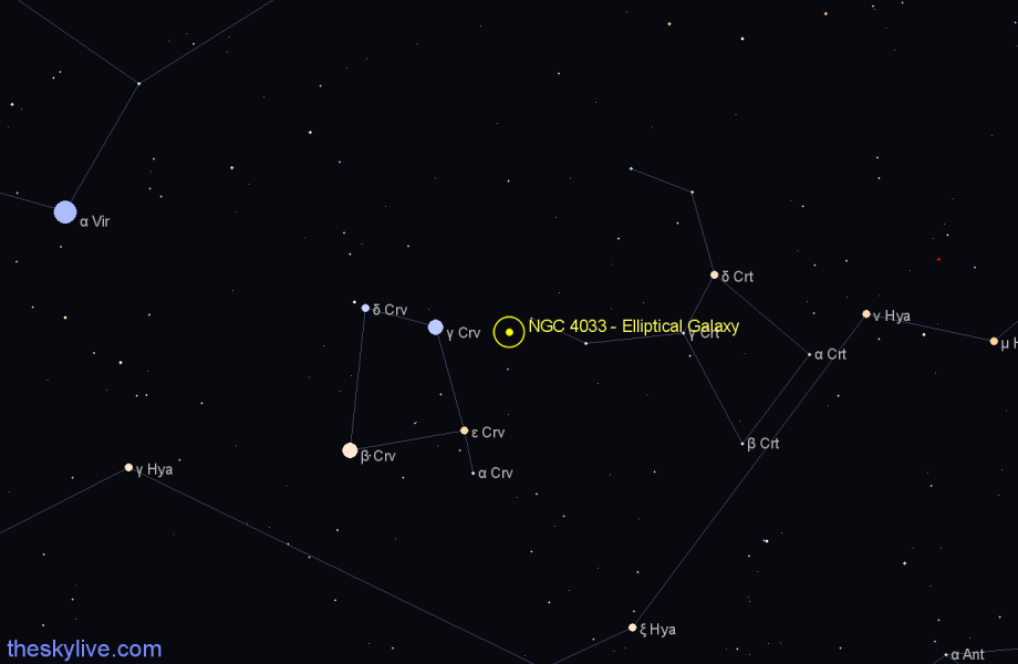 Finder chart NGC 4033 - Elliptical Galaxy in Corvus star