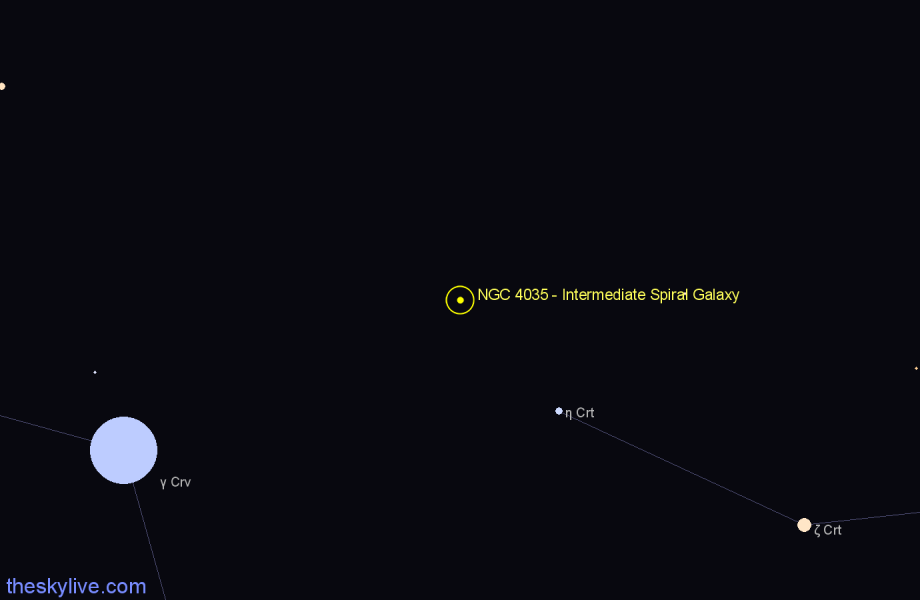 Finder chart NGC 4035 - Intermediate Spiral Galaxy in Corvus star