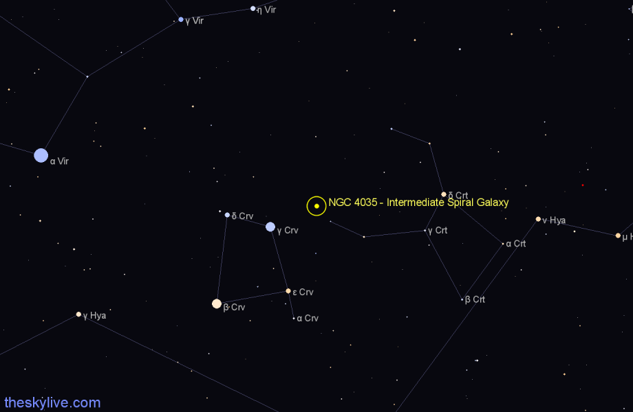 Finder chart NGC 4035 - Intermediate Spiral Galaxy in Corvus star