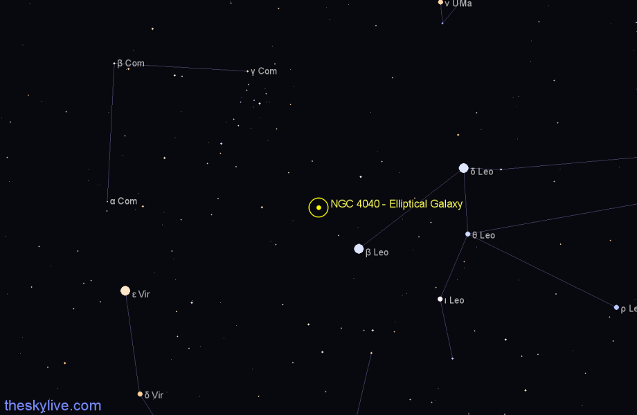 Finder chart NGC 4040 - Elliptical Galaxy in Coma Berenices star