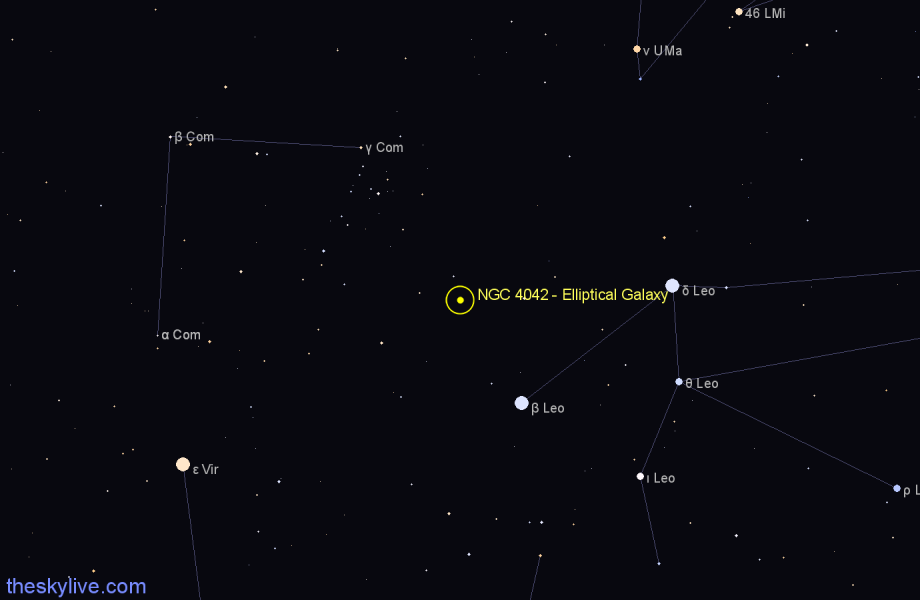 Finder chart NGC 4042 - Elliptical Galaxy in Coma Berenices star