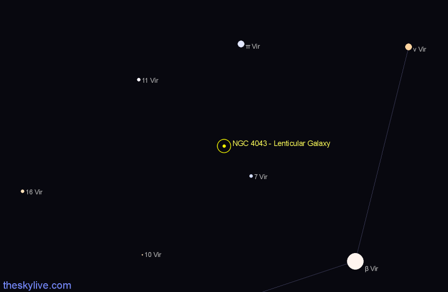 Finder chart NGC 4043 - Lenticular Galaxy in Virgo star