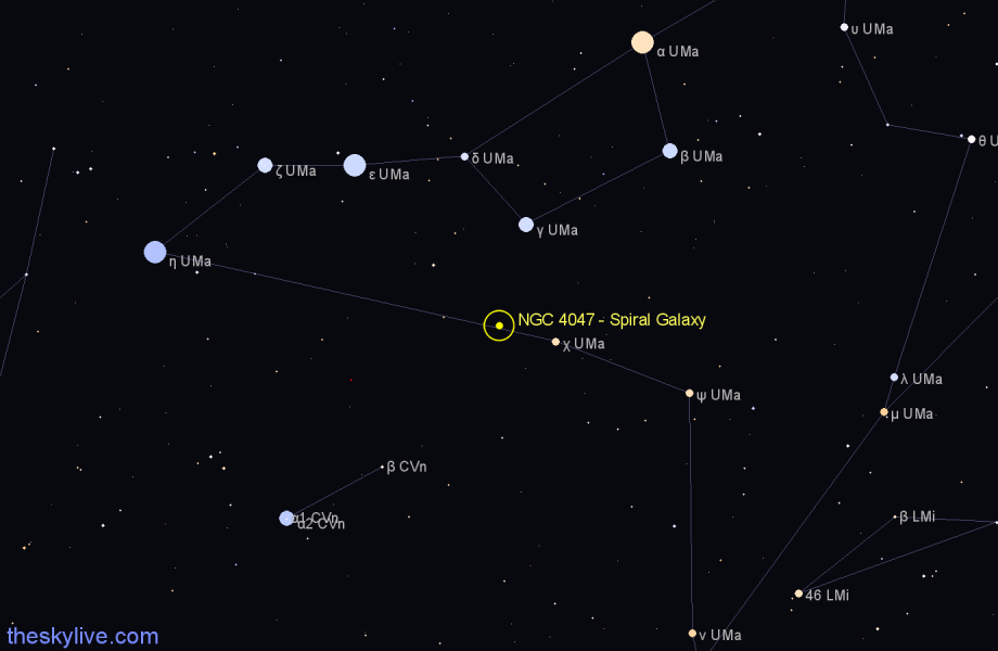 Finder chart NGC 4047 - Spiral Galaxy in Ursa Major star