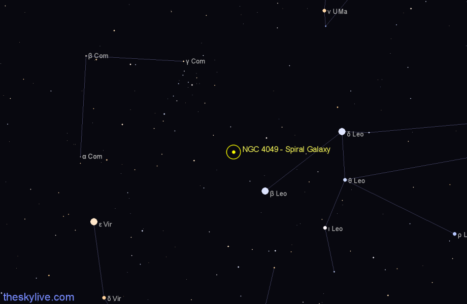 Finder chart NGC 4049 - Spiral Galaxy in Coma Berenices star