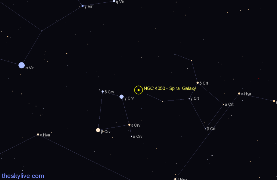 Finder chart NGC 4050 - Spiral Galaxy in Corvus star