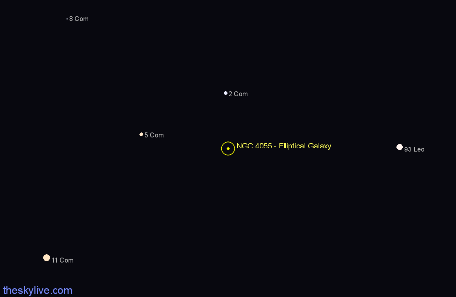 Finder chart NGC 4055 - Elliptical Galaxy in Coma Berenices star