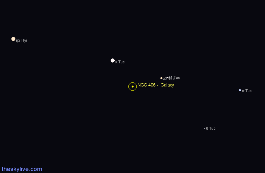 Finder chart NGC 406 -  Galaxy in Tucana star