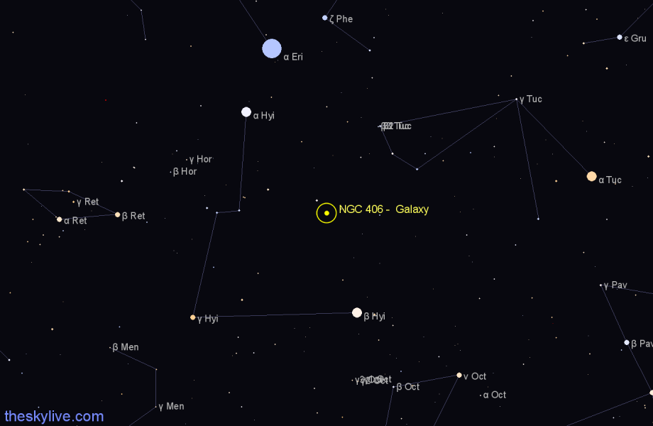 Finder chart NGC 406 -  Galaxy in Tucana star