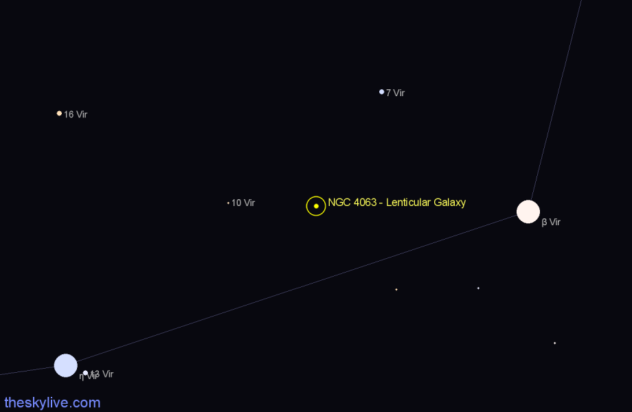 Finder chart NGC 4063 - Lenticular Galaxy in Virgo star