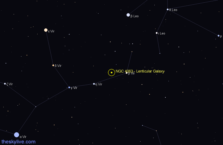 Finder chart NGC 4063 - Lenticular Galaxy in Virgo star