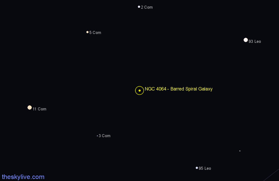 Finder chart NGC 4064 - Barred Spiral Galaxy in Coma Berenices star