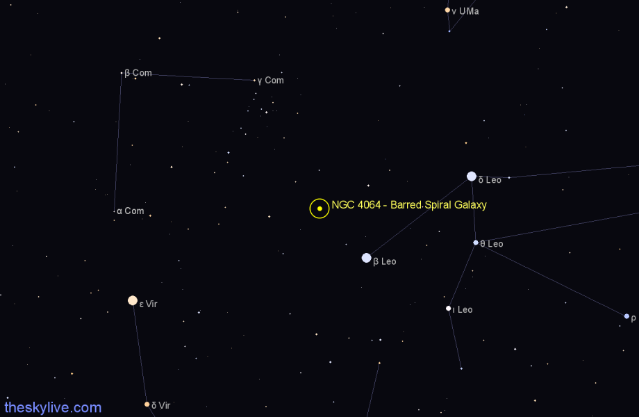 Finder chart NGC 4064 - Barred Spiral Galaxy in Coma Berenices star