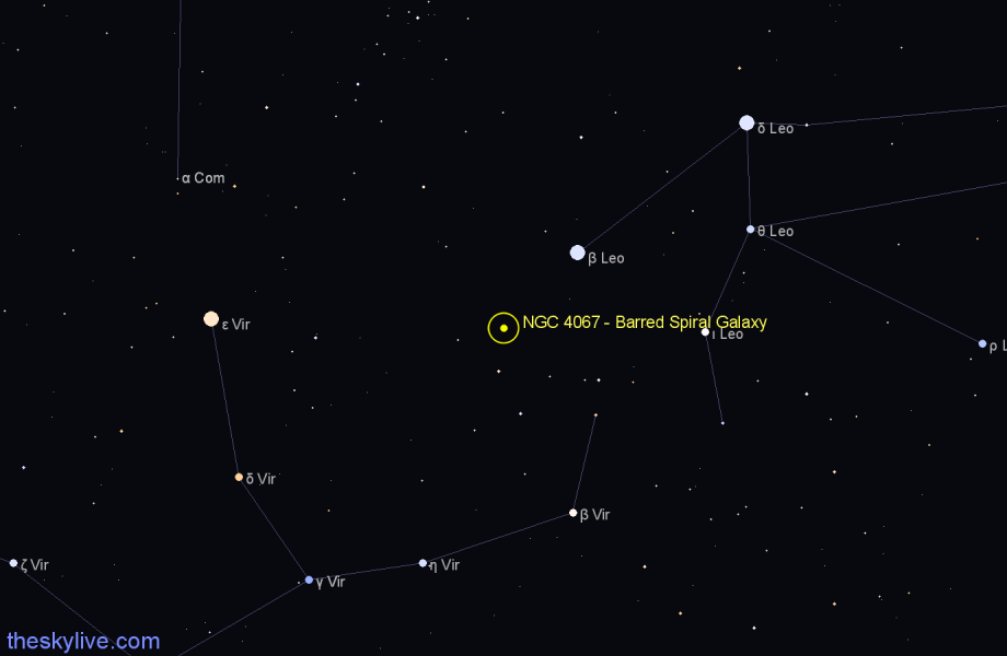 Finder chart NGC 4067 - Barred Spiral Galaxy in Virgo star