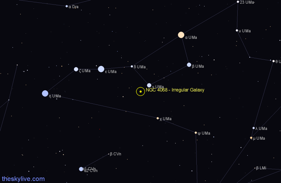 Finder chart NGC 4068 - Irregular Galaxy in Ursa Major star