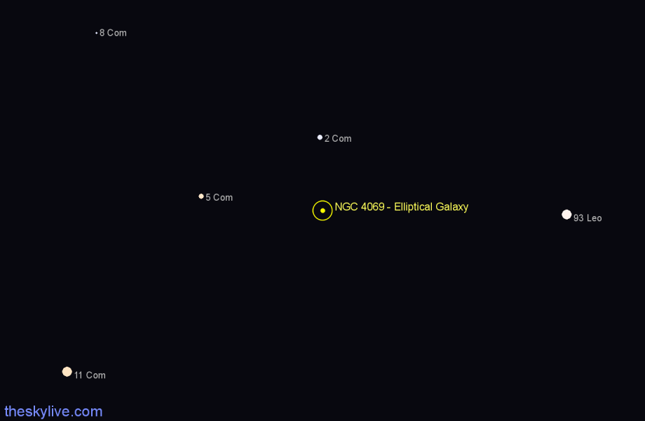 Finder chart NGC 4069 - Elliptical Galaxy in Coma Berenices star