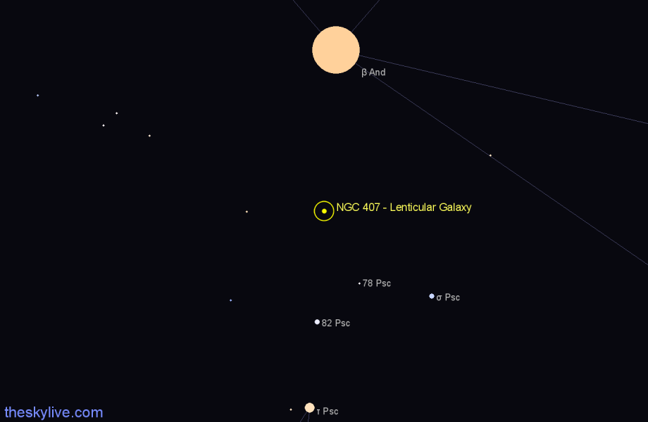 Finder chart NGC 407 - Lenticular Galaxy in Pisces star