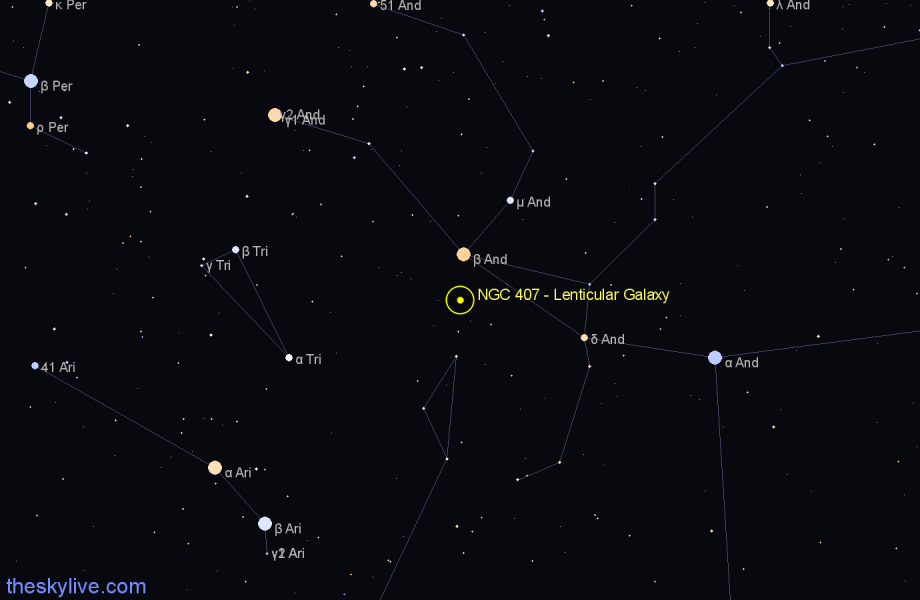 Finder chart NGC 407 - Lenticular Galaxy in Pisces star