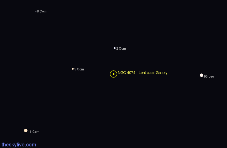 Finder chart NGC 4074 - Lenticular Galaxy in Coma Berenices star