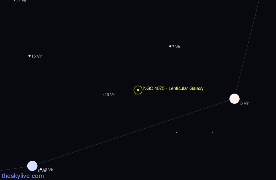 Finder chart NGC 4075 - Lenticular Galaxy in Virgo star