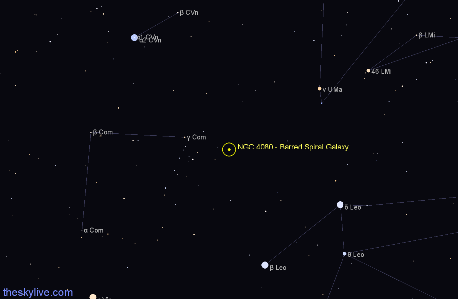 Finder chart NGC 4080 - Barred Spiral Galaxy in Coma Berenices star