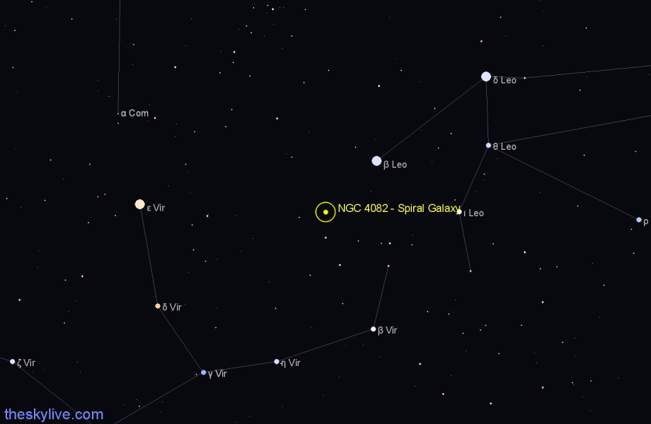 Finder chart NGC 4082 - Spiral Galaxy in Virgo star