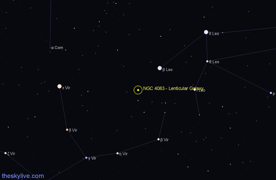 Finder chart NGC 4083 - Lenticular Galaxy in Virgo star