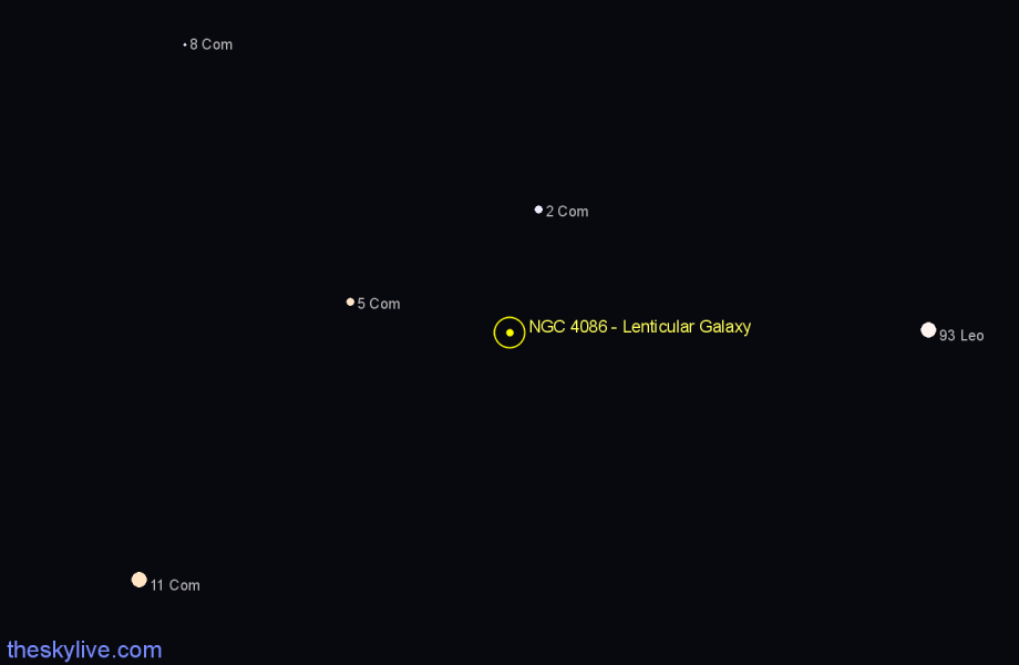 Finder chart NGC 4086 - Lenticular Galaxy in Coma Berenices star