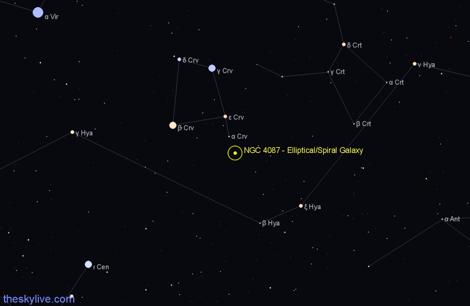 Finder chart NGC 4087 - Elliptical/Spiral Galaxy in Hydra star