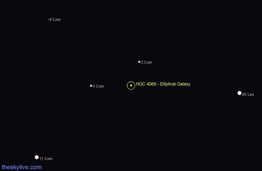 Finder chart NGC 4089 - Elliptical Galaxy in Coma Berenices star