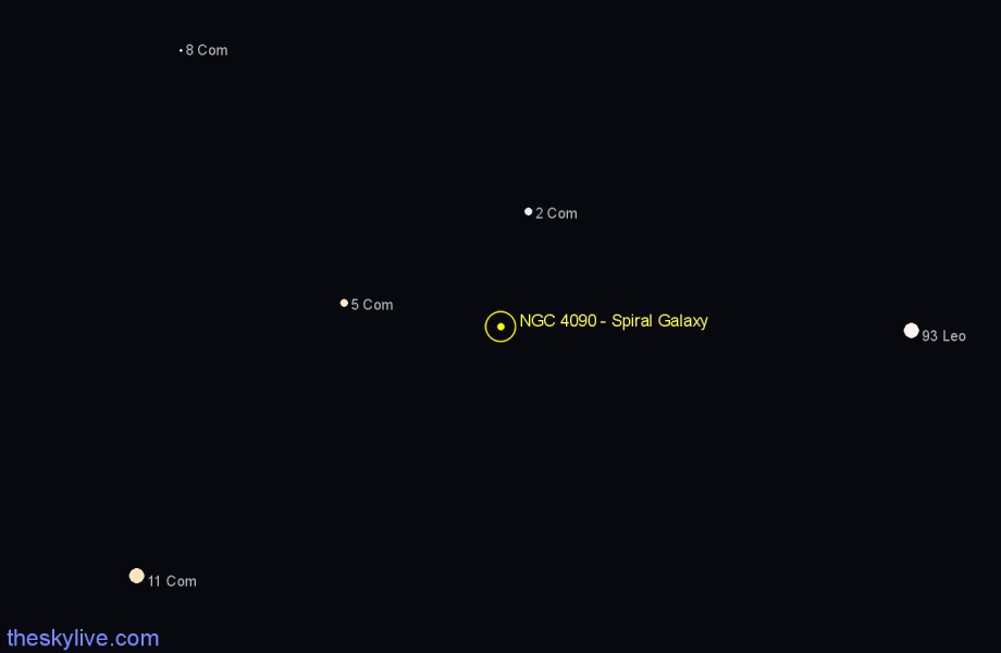 Finder chart NGC 4090 - Spiral Galaxy in Coma Berenices star