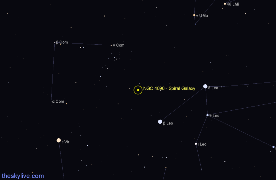 Finder chart NGC 4090 - Spiral Galaxy in Coma Berenices star