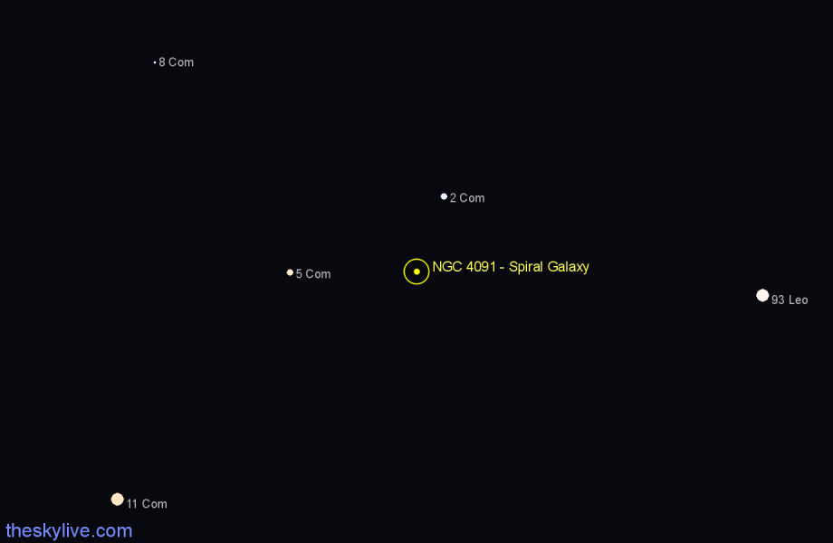 Finder chart NGC 4091 - Spiral Galaxy in Coma Berenices star