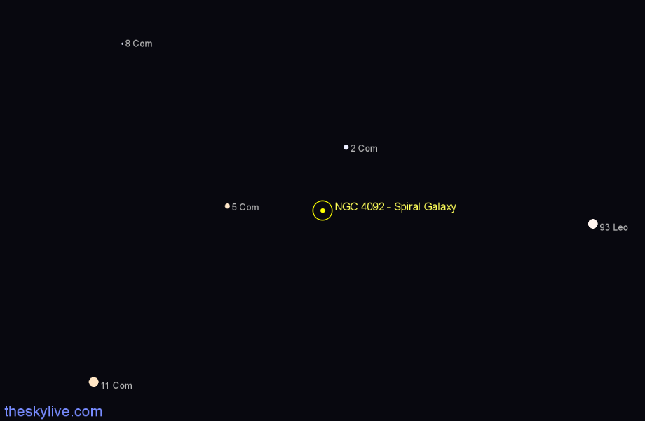 Finder chart NGC 4092 - Spiral Galaxy in Coma Berenices star