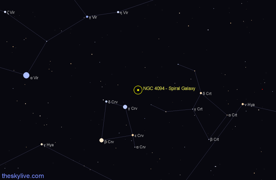 Finder chart NGC 4094 - Spiral Galaxy in Corvus star