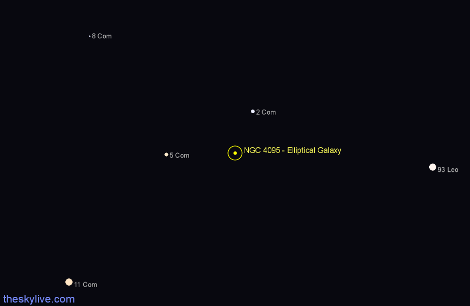 Finder chart NGC 4095 - Elliptical Galaxy in Coma Berenices star