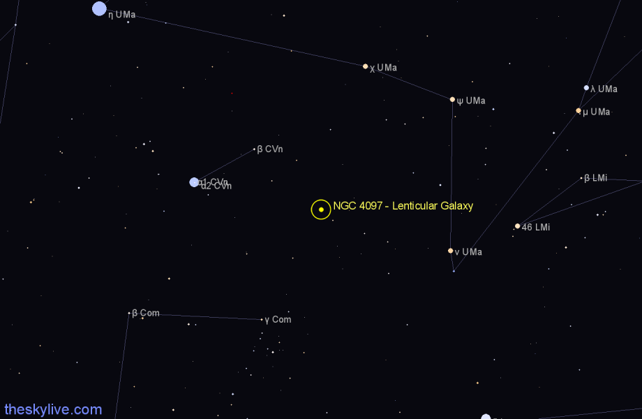 Finder chart NGC 4097 - Lenticular Galaxy in Canes Venatici star