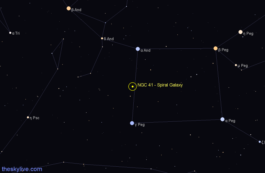 Finder chart NGC 41 - Spiral Galaxy in Pegasus star
