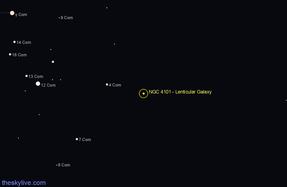 Finder chart NGC 4101 - Lenticular Galaxy in Coma Berenices star