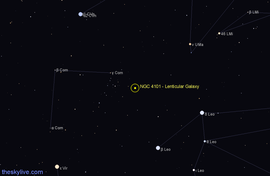 Finder chart NGC 4101 - Lenticular Galaxy in Coma Berenices star