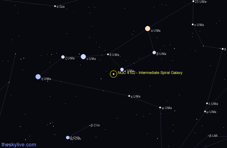 Finder chart NGC 4102 - Intermediate Spiral Galaxy in Ursa Major star