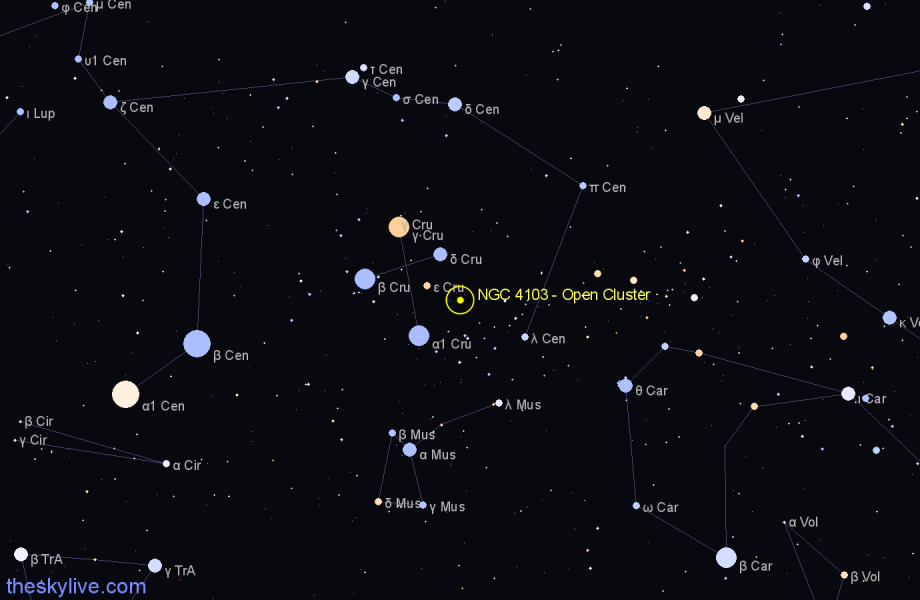 Finder chart NGC 4103 - Open Cluster in Crux star