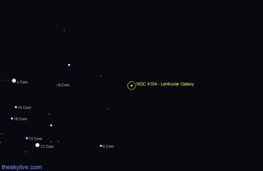 Finder chart NGC 4104 - Lenticular Galaxy in Coma Berenices star