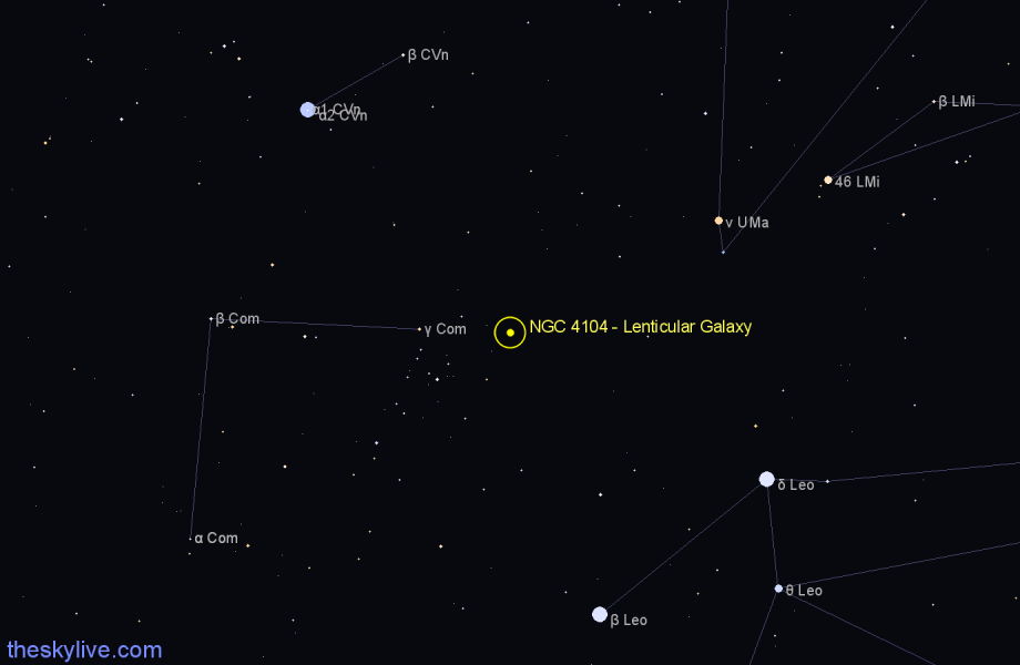 Finder chart NGC 4104 - Lenticular Galaxy in Coma Berenices star