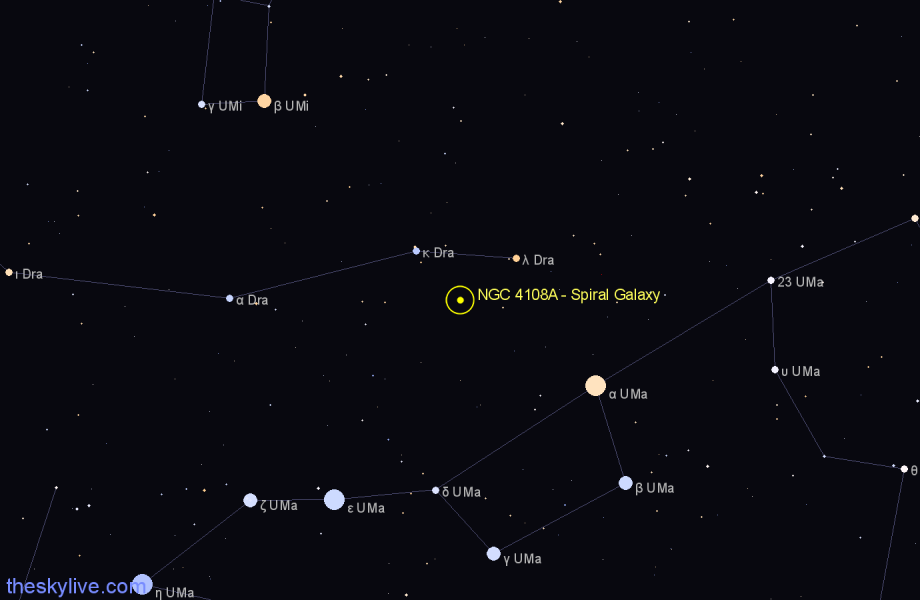 Finder chart NGC 4108A - Spiral Galaxy in Draco star